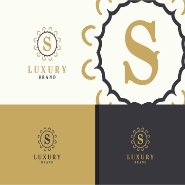 Lüks mektup S monogram vektör logo tasarımı. mandala ve süs illüstrasyon. Kozmetik ve güzellik ürünleri simgesi.