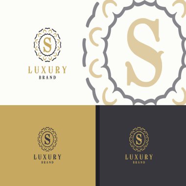 Lüks mektup S monogram vektör logo tasarımı. mandala ve süs illüstrasyon. Kozmetik ve güzellik ürünleri simgesi.