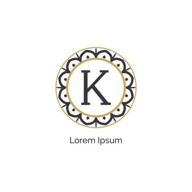 K logosu. Lüks harf k vektör monogramı. K harfi zarif ve dekoratif logo tasarımı.