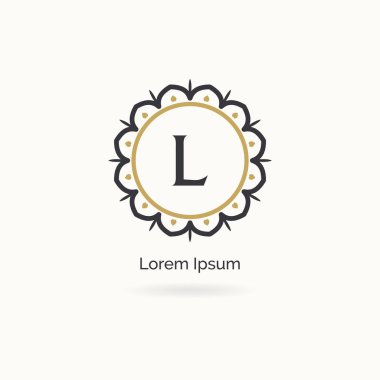 Lüks harf L monogram vektör logo tasarımı. L harfi mandala ve süs logosu. Kozmetik ve güzellik ürünleri simgesi.