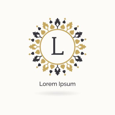 Lüks harf L monogram vektör logo tasarımı. L harfi mandala ve süs logosu. Kozmetik ve güzellik ürünleri simgesi.