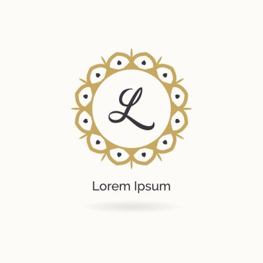 Lüks harf L monogram vektör logo tasarımı. L harfi mandala ve süs logosu. Kozmetik ve güzellik ürünleri simgesi.