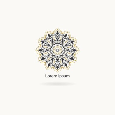 Mandala vektör logo tasarımı. Yuvarlak dekoratif ve geometrik amblem. dekoratif dantel çiçek illüstrasyon. Yuvarlak lüks çerçeve.
