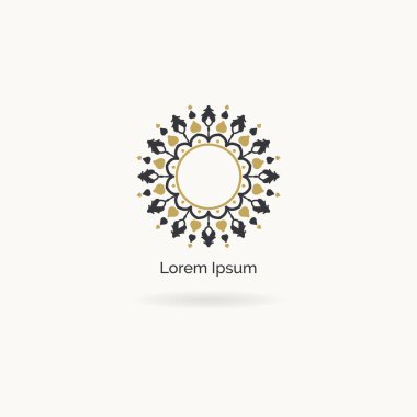 Mandala vektör logo tasarımı. Yuvarlak dekoratif ve geometrik amblem. dekoratif dantel çiçek illüstrasyon. Yuvarlak lüks çerçeve.