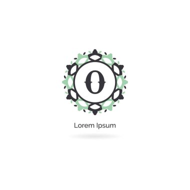 Ey harf logo tasarımı. Kozmetik ve güzellik marka mektup o vektör monogram. dekoratif dantel tarzı daire illüstrasyon.