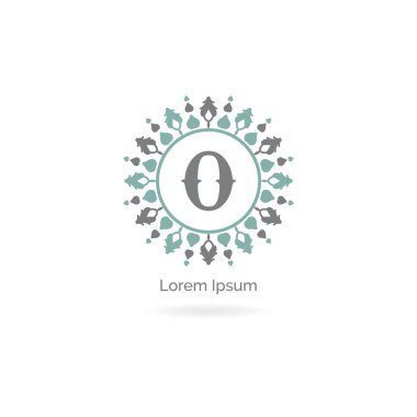 Ey harf logo tasarımı. Kozmetik ve güzellik marka mektup o vektör monogram. dekoratif dantel tarzı daire illüstrasyon.