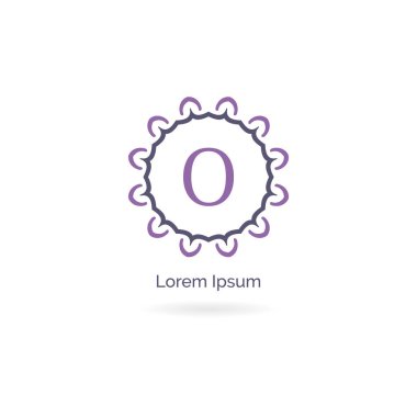 Ey harf logo tasarımı. Kozmetik ve güzellik marka mektup o vektör monogram. dekoratif dantel tarzı daire illüstrasyon.