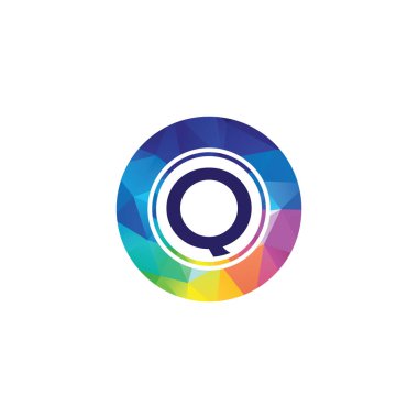 Altıgen q harfi renkli logosu. Çokgen harf Q