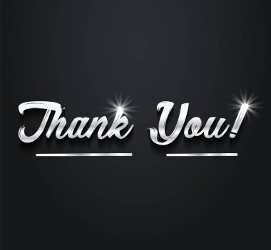 Vektör afiş tasarımı teşekkür ederiz. Gümüş parlaklık siyah arka plan metin teşekkür ederim