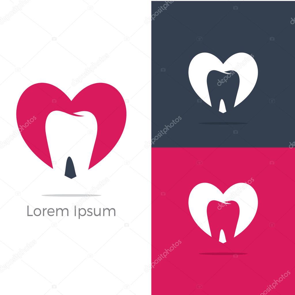 Dental care logo icons set, tooth in shield and flower illustration. Dentist care clinic.