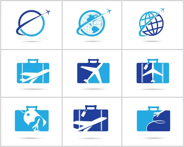 Logotipos Viagem Definir Avião Férias Com Saco Design Ilustração Turnê — Vetor de Stock