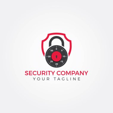 Kalkan vektör logo tasarımında güvenlik kilidi. Güvenlik sigortası şirketi illüstrasyon.