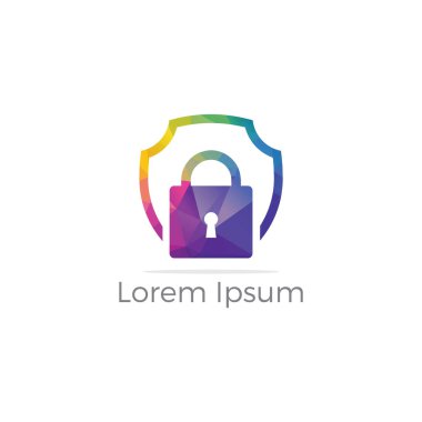 Güvenlik kilidi logo tasarımı. Dijital kilit simgesi. Sigorta şirketi güvenlik illüstrasyon.
