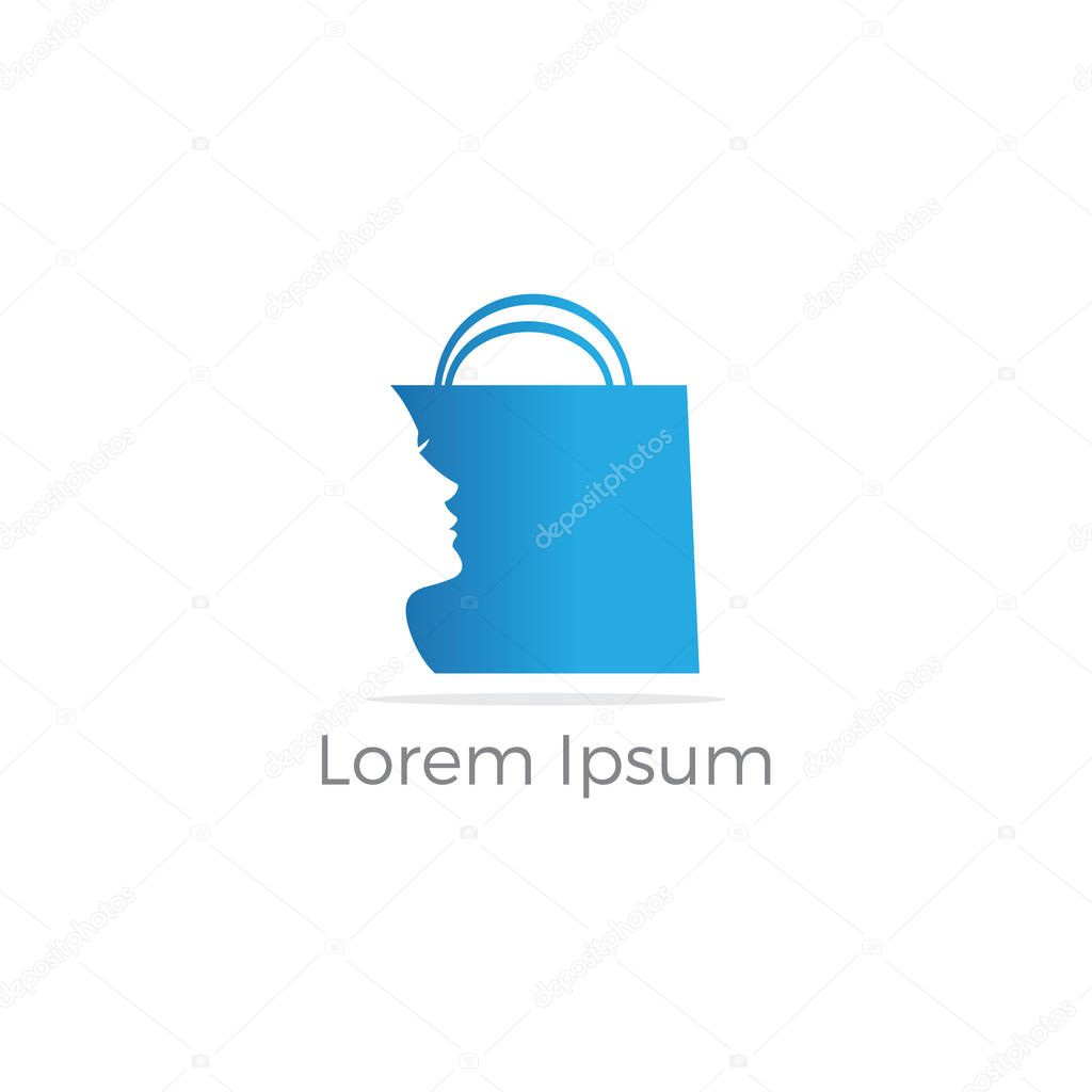 Beautiful lady in shopping bag logo design. Spa and salon vector icon. makeup artist illustration. women day and massage center.