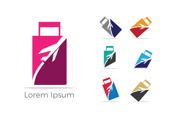 Design Logotipo Viagem Avião Saco Ilustração Vetorial Coração Férias Símbolo — Vetor de Stock