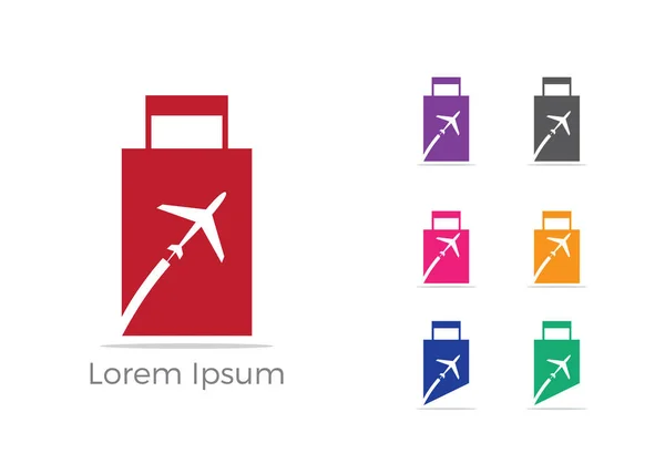 Design Logotipo Viagem Avião Saco Ilustração Vetorial Coração Férias Símbolo — Vetor de Stock