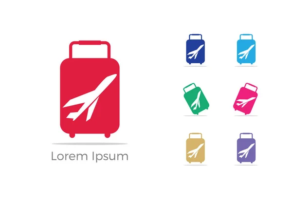 トラベルロゴデザイン バッグとハートベクトルイラストの飛行機 休日と観光シンボル — ストックベクタ