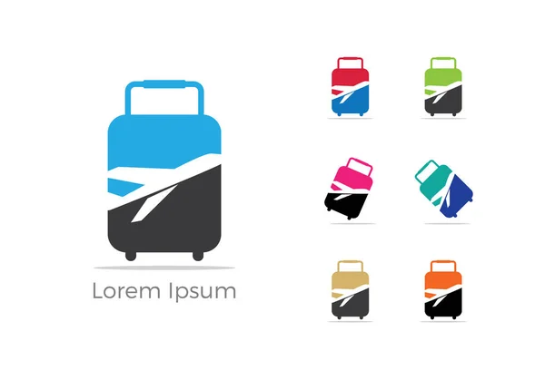 Reizen Logo Ontwerp Vliegtuig Zak Hart Vector Illustratie Vakantie Toerisme — Stockvector