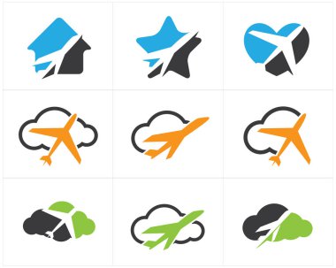 Seyahat logo tasarımı. Dünya vektör illüstrasyon uçak. Bir dünya turu ve turizm sembolü.