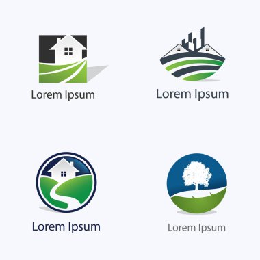 Eko ev konsepti. Yeşil ev vektör simgesi, gayrimenkul, emlak logo tasarımı.