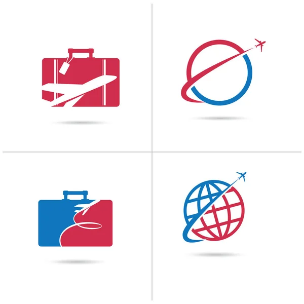 Reizen Logo Ontwerp Vliegtuig Globe Vector Illustratie Een Wereld Tour — Stockvector