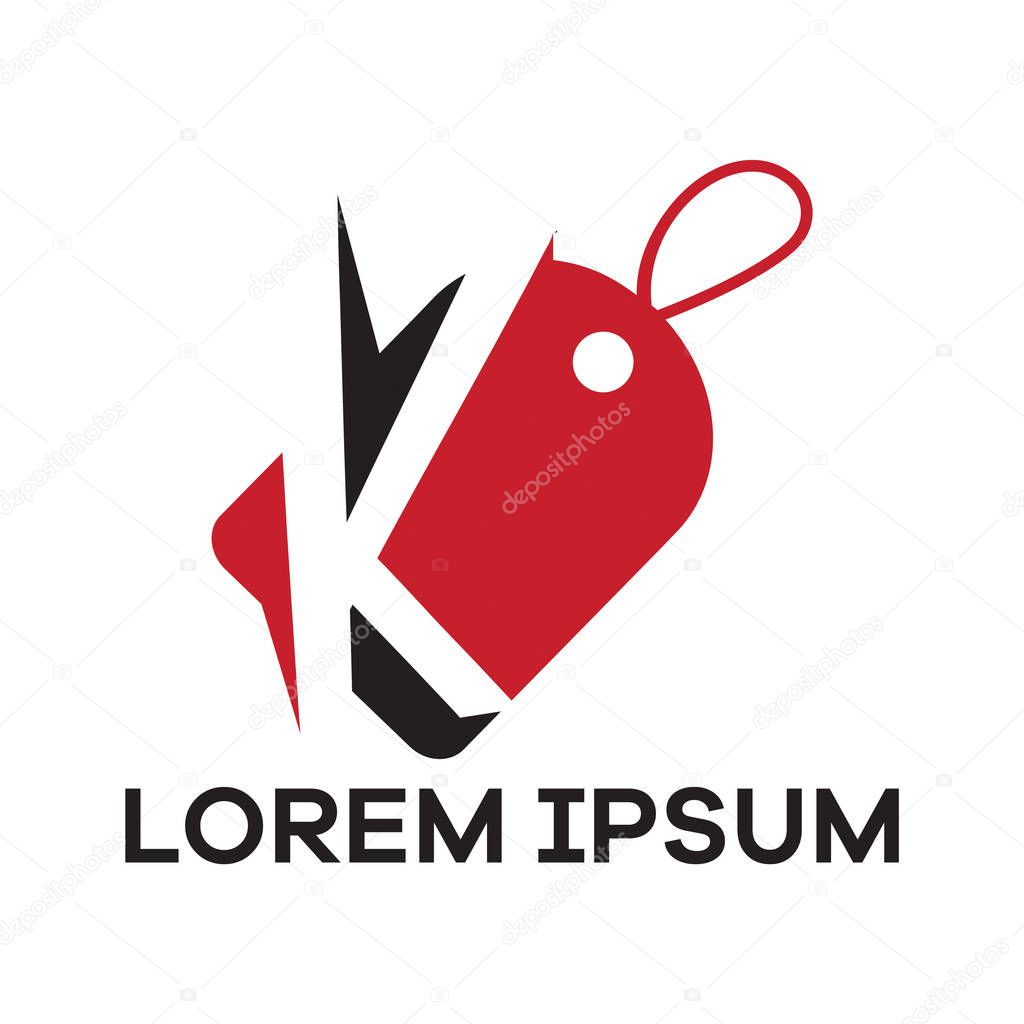 K letter logo design. Letter k in discount tag vector illustration.