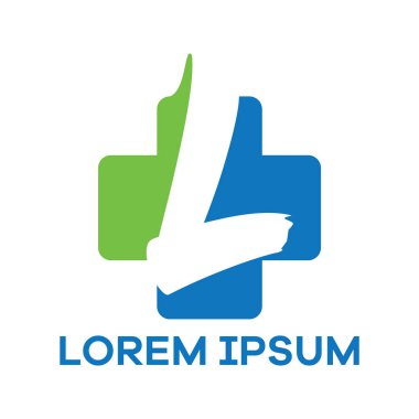 L harfi logo tasarımı, L harfi tıbbi artı şekil vektör illüstrasyon, Hastane ve klinik simgesi.