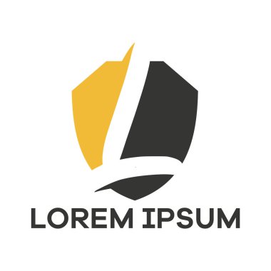 L harfi logo tasarımı, Letter L in Shield şekil vektör illüstrasyon. Güvenlik ve güvenlik logosu.