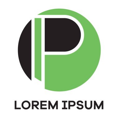 P harfi logo tasarımı. Daire şeklinde P harfi vektör çizimi.