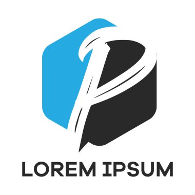 P harfi logo tasarımı. Altıgen şekil vektör çiziminde p harfi.