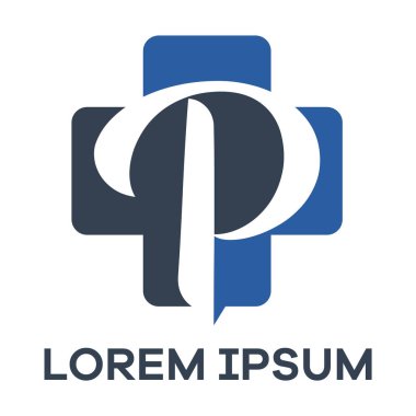  P harfi logo tasarımı. Artı şekil vektör çiziminde p harfi.