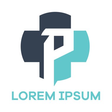  P harfi logo tasarımı. Artı şekil vektör çiziminde p harfi.