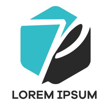 P harfi logo tasarımı. Altıgen şekil vektör çiziminde p harfi.