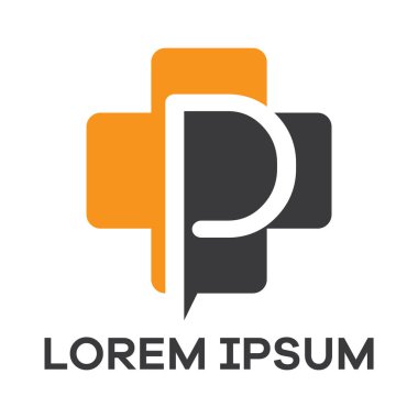  P harfi logo tasarımı. Artı şekil vektör çiziminde p harfi.