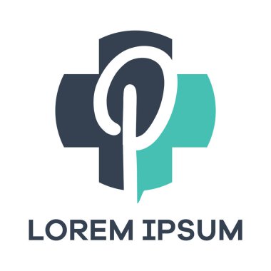  P harfi logo tasarımı. Artı şekil vektör çiziminde p harfi.