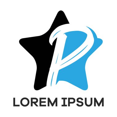 P harfi logo tasarımı. Yıldız şekli vektör çiziminde p harfi.