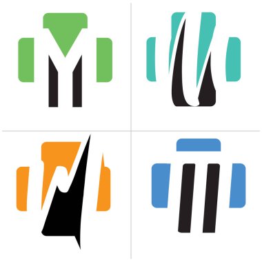 M harfi logo tasarımı. Tıbbi artı vektör illüstrasyonda m harfi.