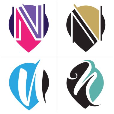 N harfi logo tasarımı. Pin şeklinden n harfi vektör çizimi.