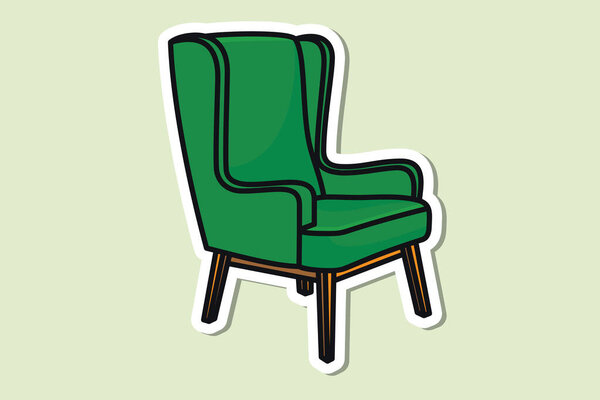 Modern Sofa Chair, Armchair Sticker design vector illustration. Interior furniture object icon concept. Comfortable Sitting Sofa sticker design logo with shadow.