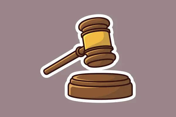 Wooden Judge Gavel Soundboard Sticker Vector Illustration Justice Hammer Sign — Stock Vector