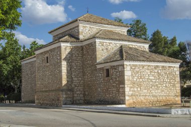 Our Lady Mota del Cuervo, Cuenca il vadide taştan hermitage arka tarafında bir bakış. Castilla la Mancha. İspanya.