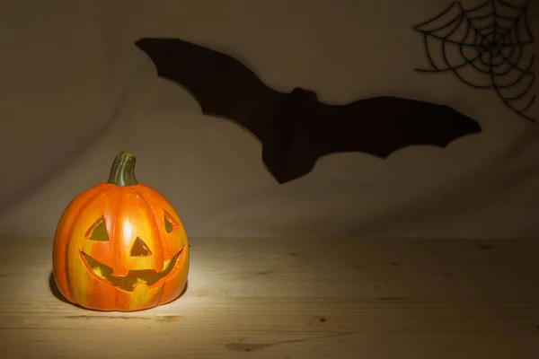 Natura Morta Con Zucca Pipistrello Halloween — Foto Stock