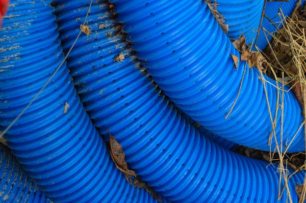 Background Blue Corrugated Plastic Pipe — Stock Photo, Image