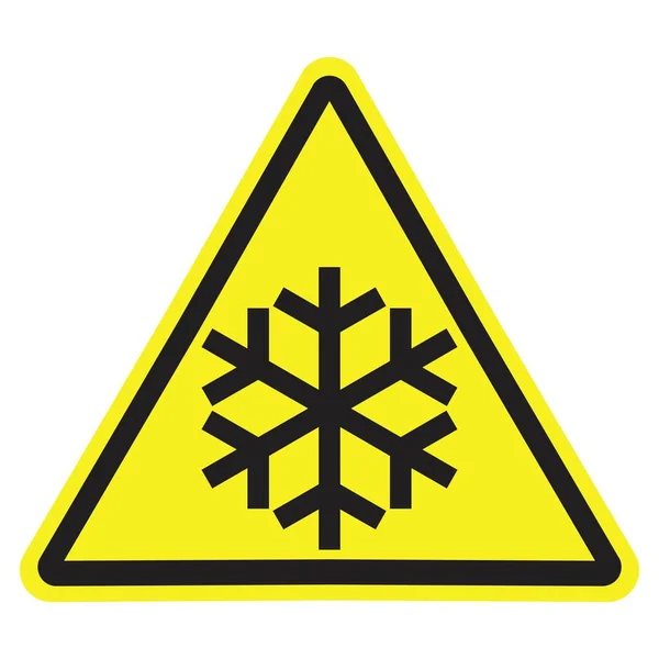 Желтый Треугольник Предупреждающий Знак Снежинкой Холодная Низкая Температура Снег Впереди — стоковый вектор