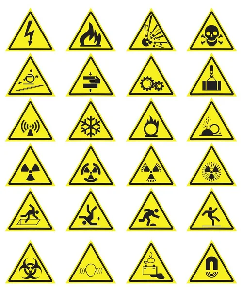 Vector Conjunto Señales Advertencia Amarillas Triángulo — Archivo Imágenes Vectoriales