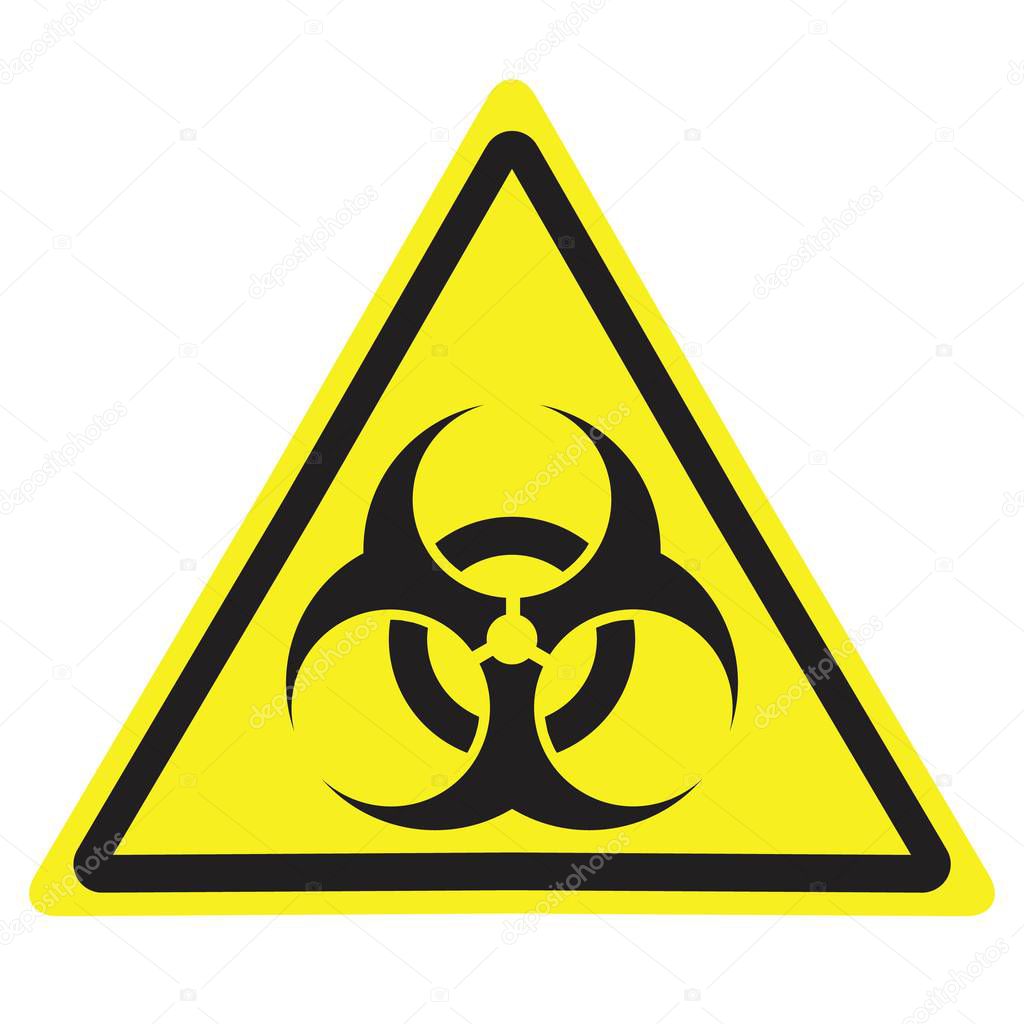 Yellow triangle warning sign with Biohazard symbol.