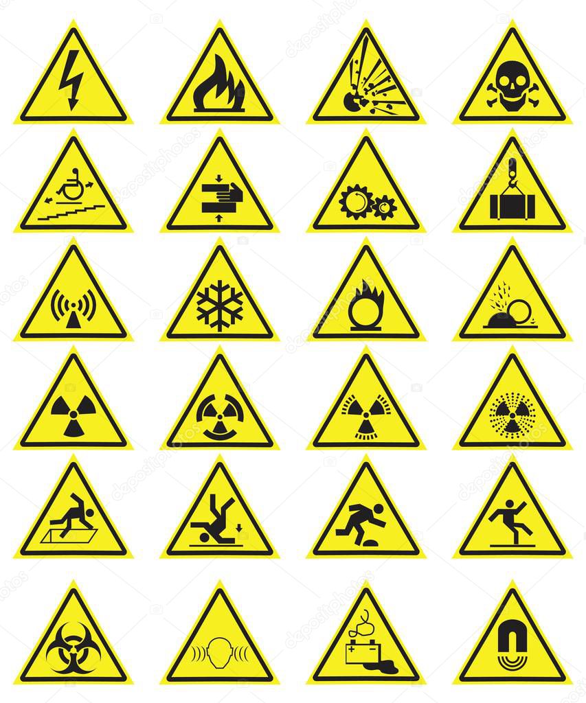 Vector Set of Triangle Yellow Warning Signs