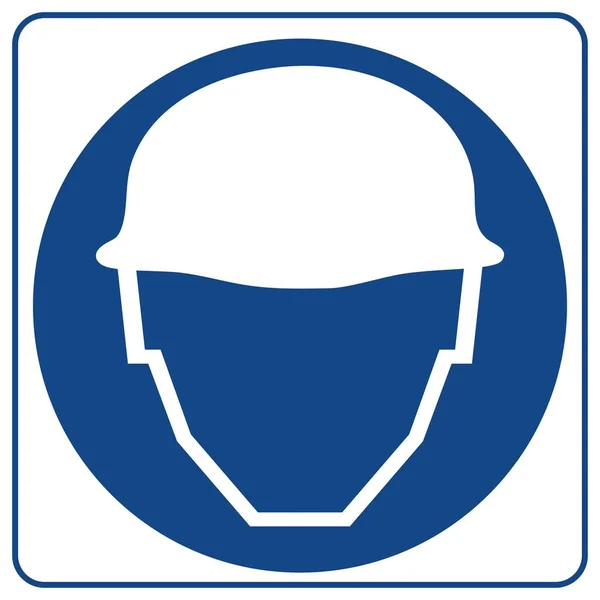 安全标志 信息强制符号在蓝色圈子查出在白色 通知标签 这是一个硬帽区域的安全帽必须磨损 — 图库矢量图片
