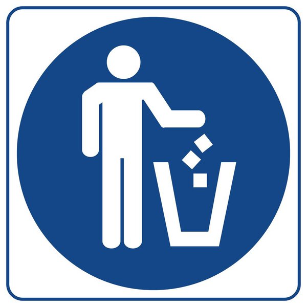 Информационный обязательный символ в синем круге изолирован на белом. Знак захоронения мусора
.
