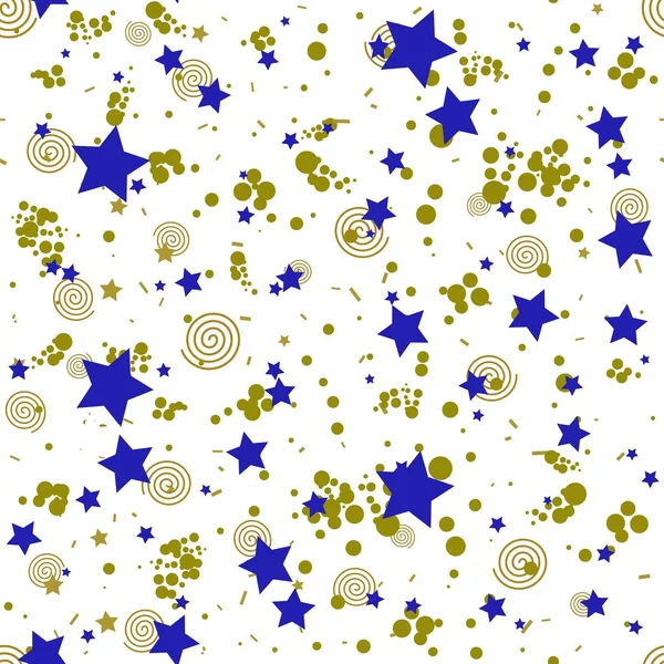 Геометрический Бесшовный Узор Абстрактном Стиле Мемфиса Золотые Круги Звезды Спирали — стоковый вектор
